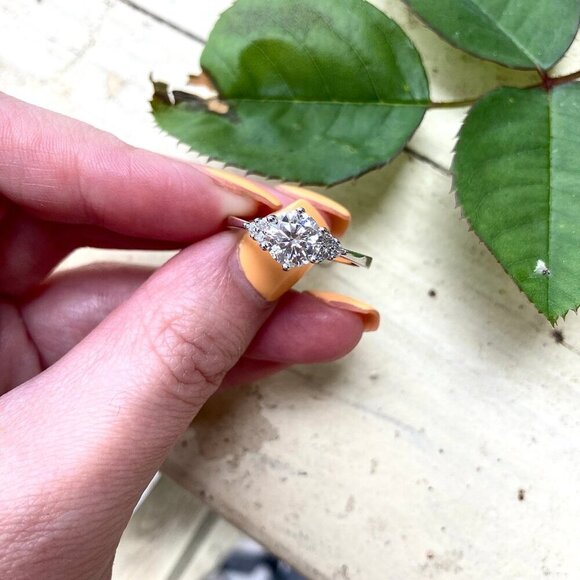 1 Ct Moissanite Engagement Ring, 925 Sterling Silver, Elegant & Opulent Style - Picture 2 of 4